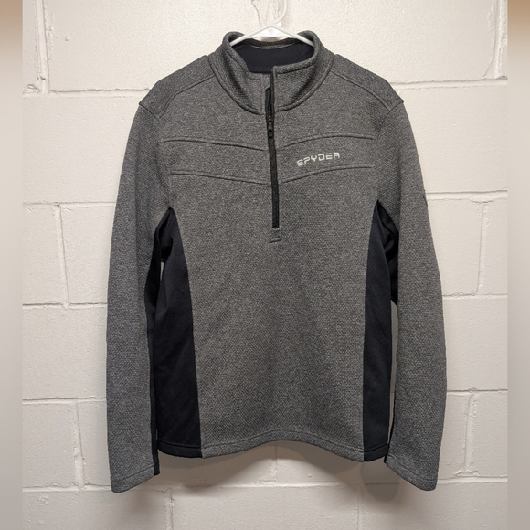 Spyder Quarter-Zip Pullover Fleece Gray Black Men's Medium - Picture 1 of 8